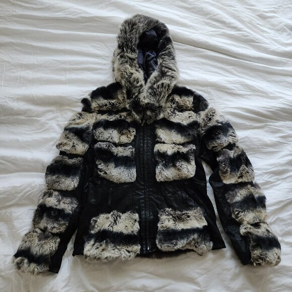 Montt Pelle Women's Rex Rabbit Fur Jacket with Hood Size M - Picture 1 of 6